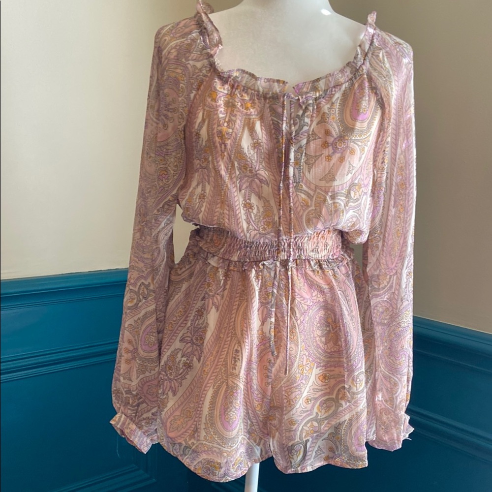 Sale! Elegant Paisley Long Sleeve Romper, size S, Linen and Dot.